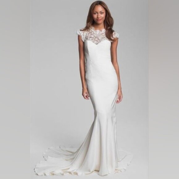 Nicole Miller Dresses & Skirts - BHLDN Nicole Miller Gown Lauren Lace Back Bridal Wedding Gown Dress Train size 0